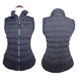 Calvin Klein Performance Puffer Vest Black Sherpa Trim Full Zip Women Sz L